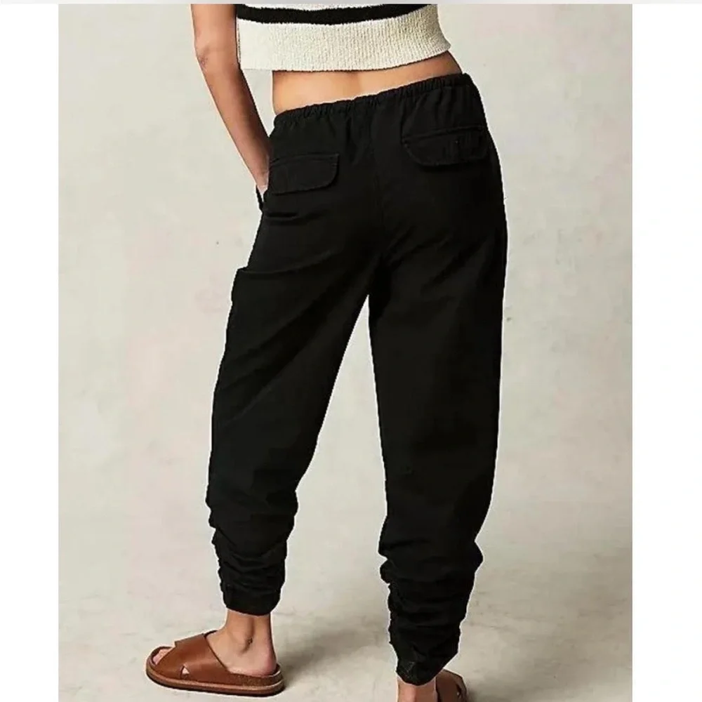Free People Black 100% Cotton New Light Parachute Slouchy Low Rise Pants NWT XS